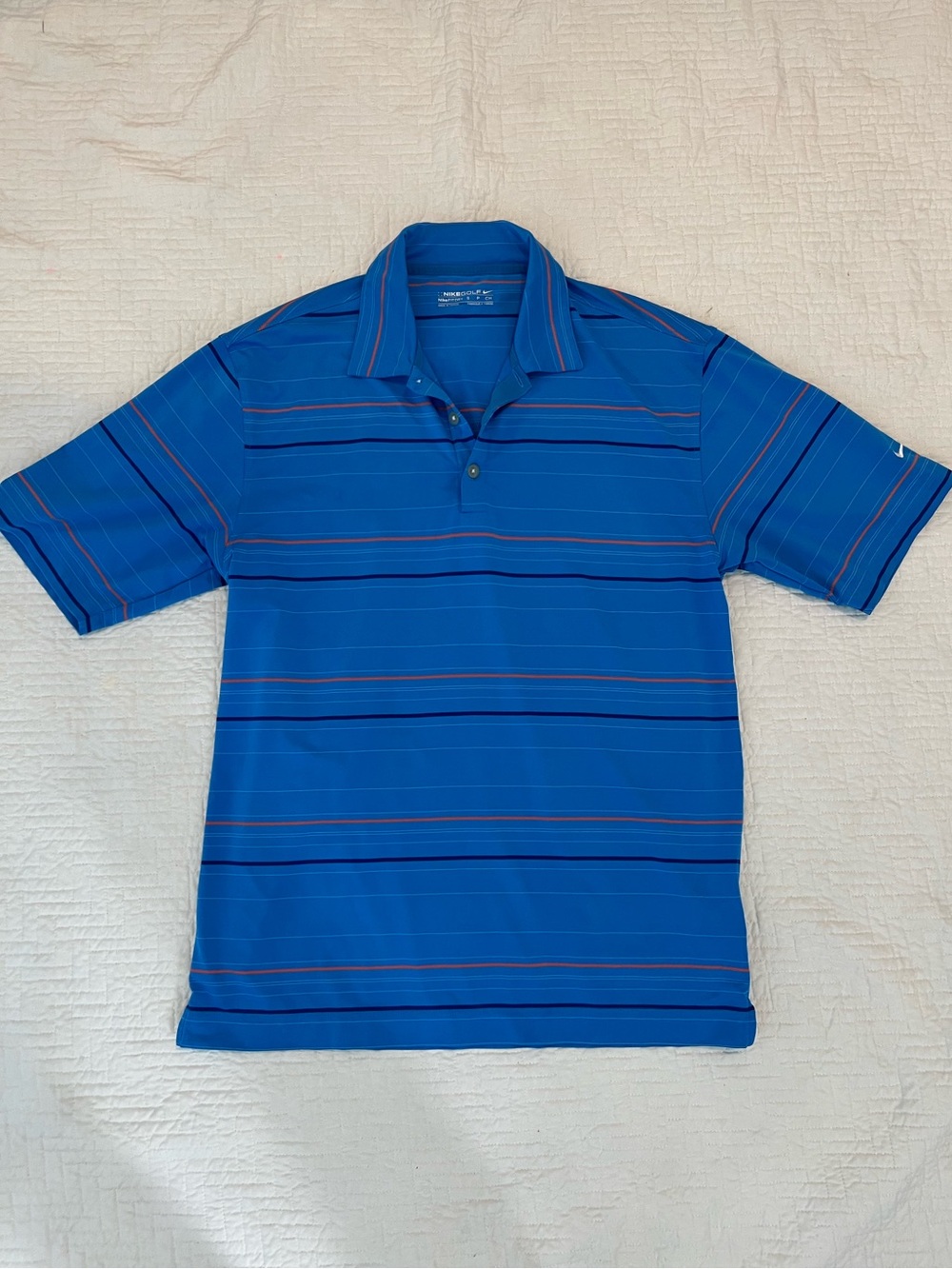 Nike Golf Blue Orange Navy Striped Dri-fit Collared Shirt Size Small